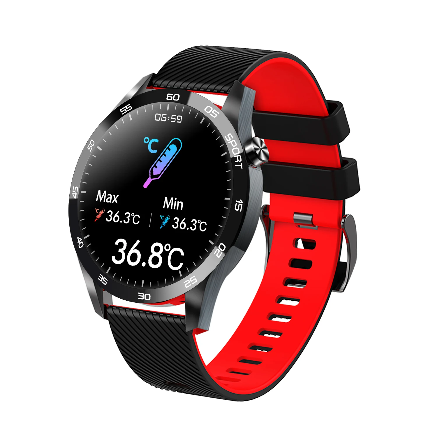 

F22L smart watch body temperature with breathing training heart rate monitoring blood oxygen smartwatch, Black/ green/red