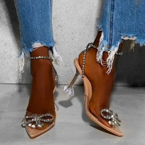 

Wholesale high quality ladies sandals square high heel women's jelly pvc transparent shoes, Black beige pink silve