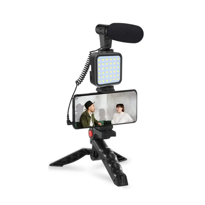 

KIT-01LM Portable Vlog Kit Tabletop Tripod LED Video Light Selfie Lamp for Live Broadcast Tik Tok Stand Camera Phone Microphone