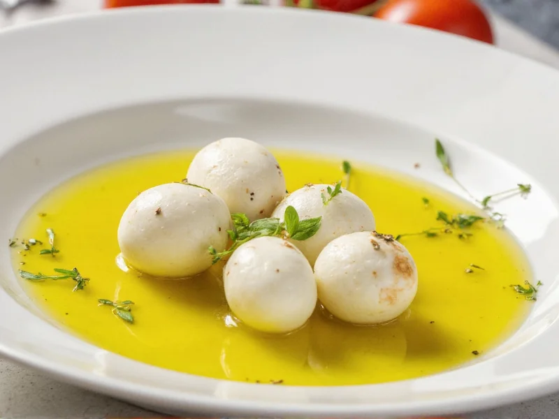 Fresh mozzarella balls in olive oil with herbs