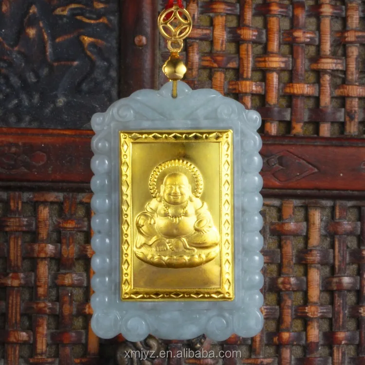 

Certified Gold Inlaid With Jade Pure Guanyin Laughing Buddha Pendant Square Pendant For Men And Women Jade Manufacturer