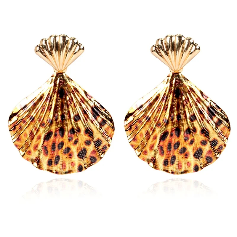 

Retro Alloy Leopard Print Spiral Beach Sea Shell Drop Earrings Women Accessories Jewelry, Golden