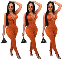 

A080167 hot onsale sleeveless solid color side stripe zipper pencil pants long sexy women jumpsuit