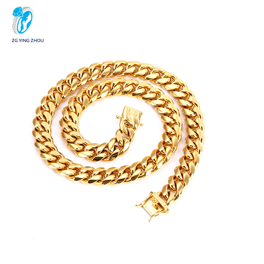 

Yingzhou factory wholesale latest hot sale stainless steel plating gold hip hop Cuban chain necklace bracelet Jewelry custom, 18k gold or customized color