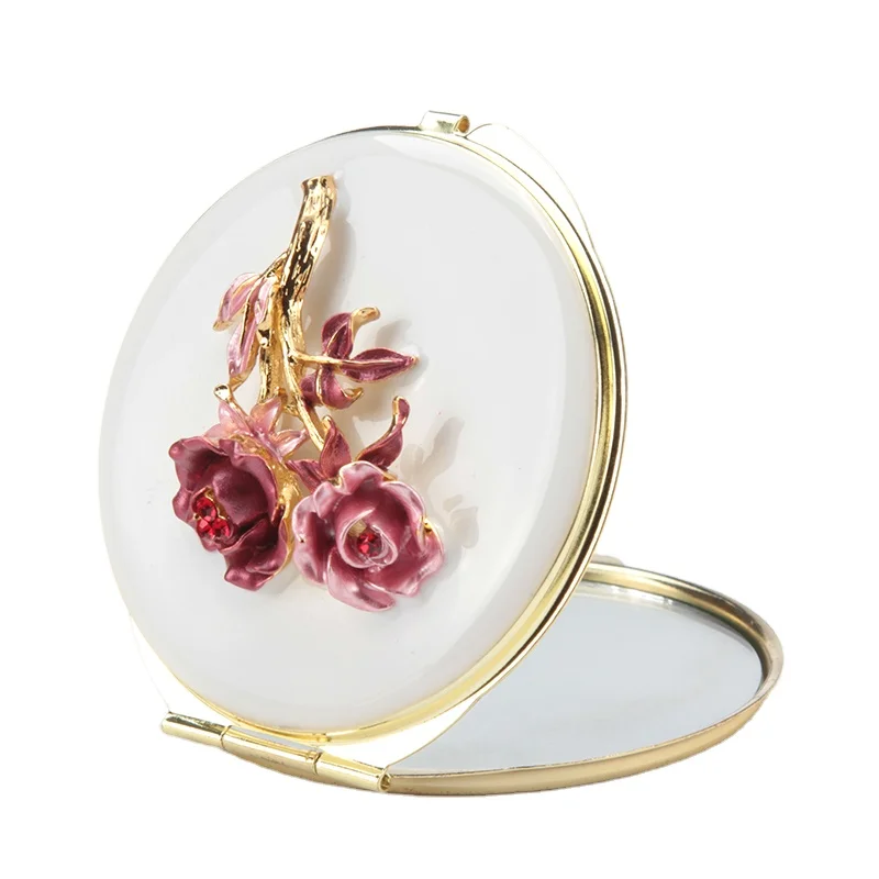 

7cm Jewelry Compact Mirror Mini Metal Makeup Mirror Ladies Folding Enamel Pocket Mirror Rose Flower Design, Gold ,silver ,chrome,nickel,rose gold,bronze or other color