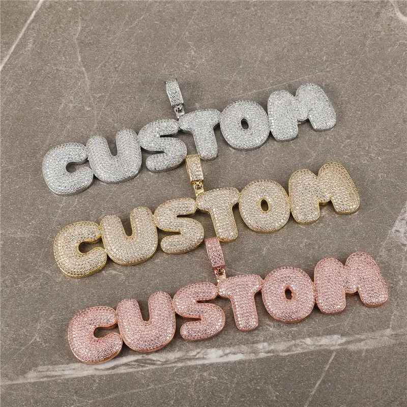 

Hip Hop Custom Name Cubic Zirconia Iced Bubble Letters Chain Pendants Necklaces For Men Jewelry, Gold, silver, rose gold