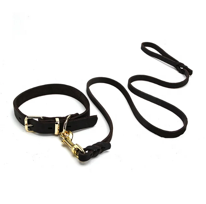 

Factory Hot Sale Adjustable Genuine Leather Pet Dog Collar and Leash