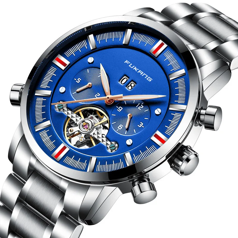 
Make Your Own Logo Skeleton Back Mechanical Automatic Stainless Steel Band Hand Watches for Men 