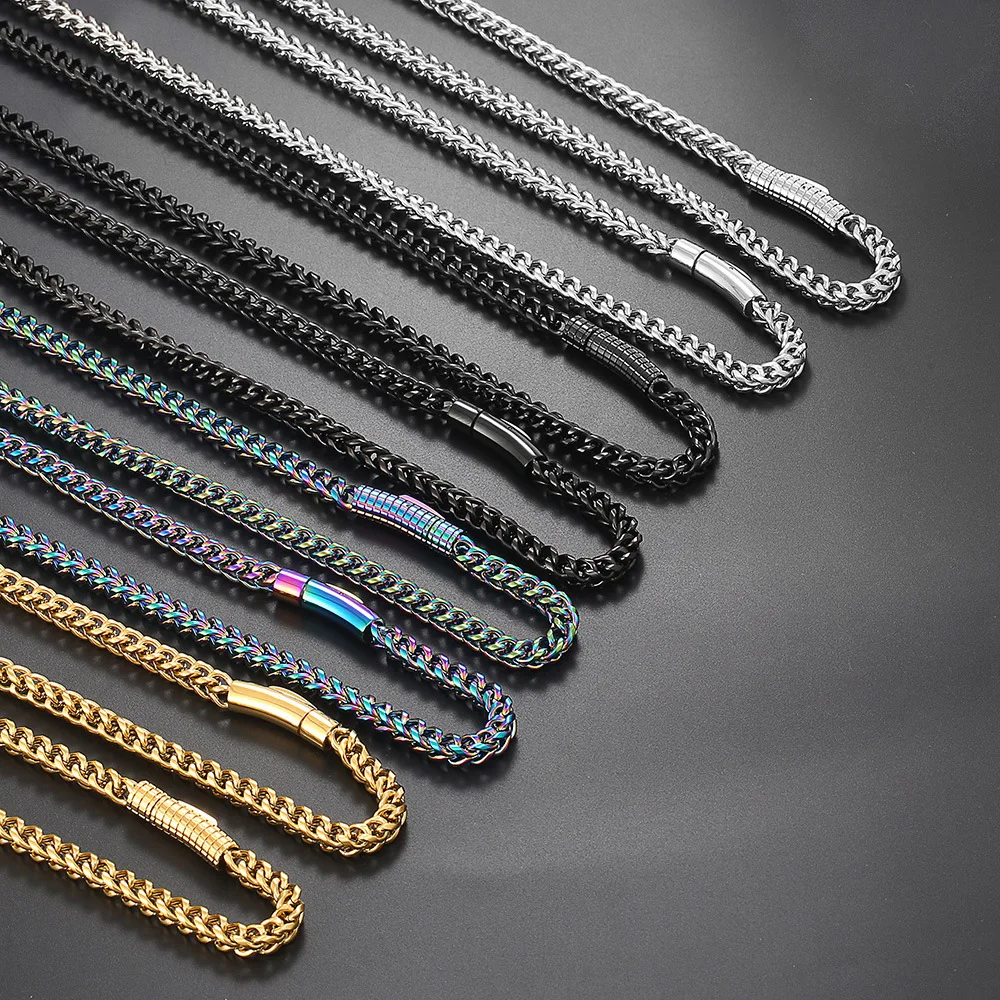 

Men Jewelry Trendy Buckle Titanium steel Necklaces High Quality Colorful Multiple Size HipHop Necklace, As picture