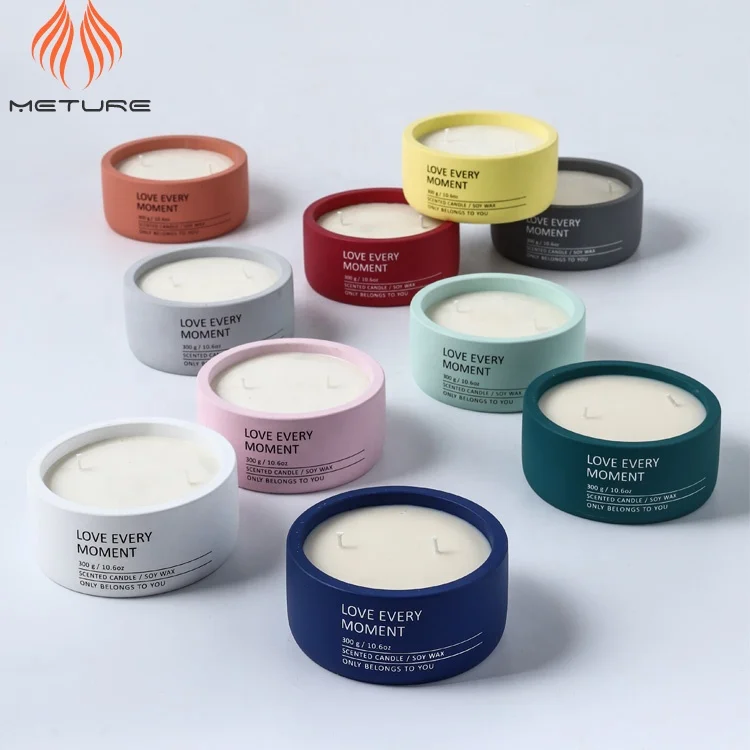 
Heat resistant water proof concrete candle jars pink blue white cement candle jars with cement candle lid available 