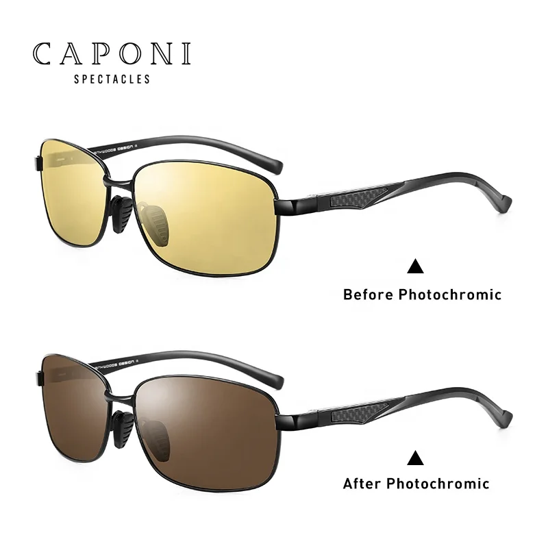 CAPONI Square Men Sunglasses Polarized Photochromic Sun Glasses Day And Night Vision Driving Vintage Eye Glasses UV400 BSYS7755