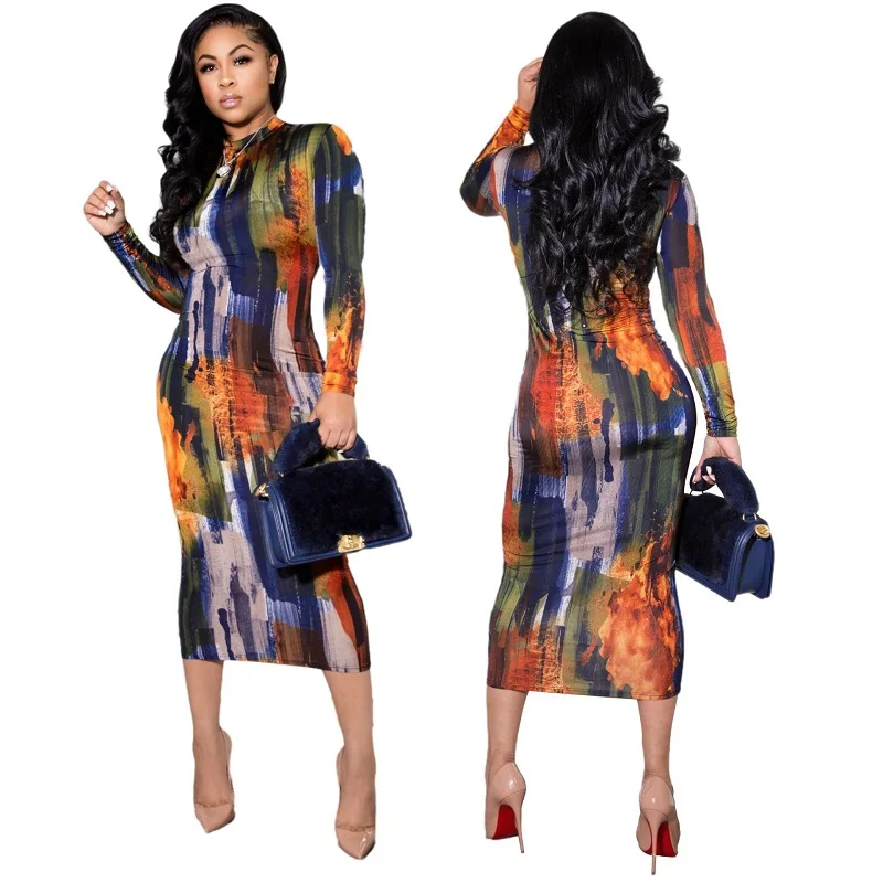 

Hot Sales In Europe And The United States Hot Fashion tie dye Women Slim Sexy One Piece Dress For Women