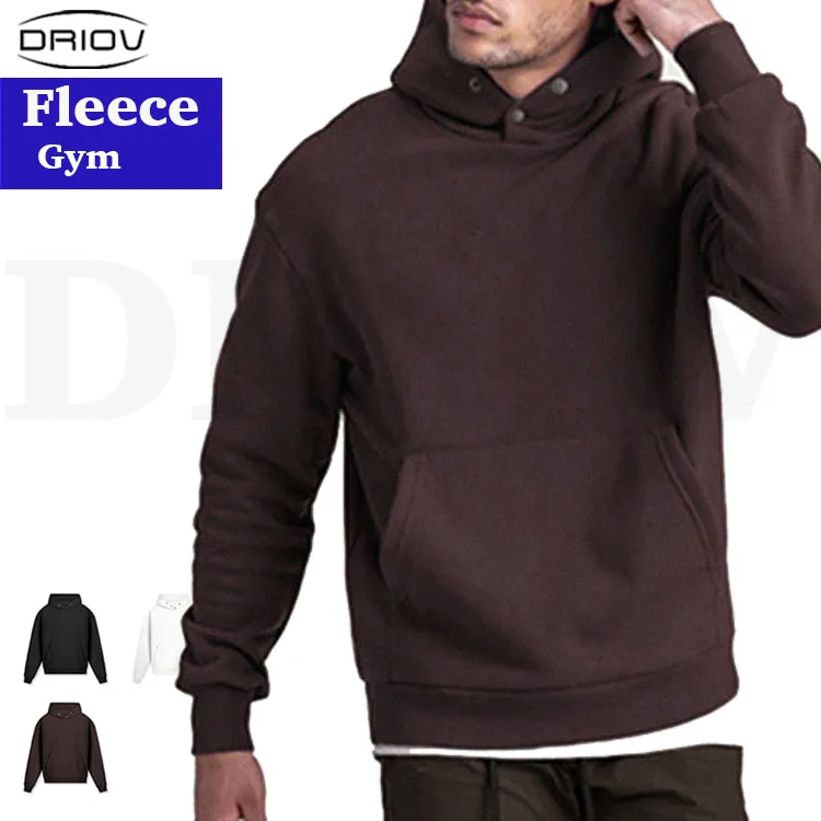Wholesale Snap Button Collar Fleece Heavyweight Drawstring Hoodies With Hidden Zipper Pocket