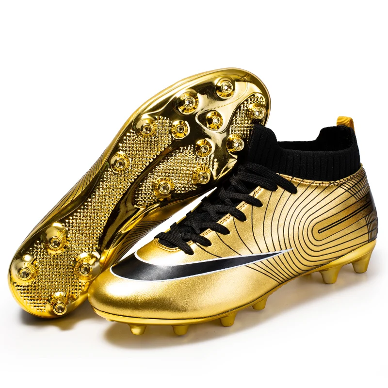 

Golden High-top Female C Luo Assassin FG Spikes Adult Youth Ag Nail Training Shoes Football Shoes Men