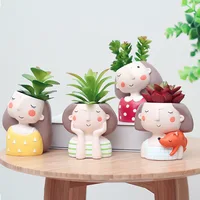 

Cute Girl Flower Plant Pots Small Resin Garden Succulent Cactus Flower Pot for Home Decoration