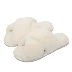 Women Fuzzy Faux Fur Slippers Flat Spa Fluffy Open Toe House Shoes Indoor Outdoor Slip on Slide Sandals