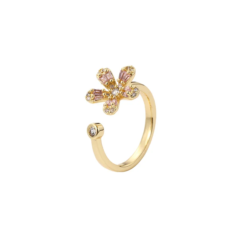 

Fashionable Design 18k Gold Plated Flower Open Ring CZ Flower Statement Ring
