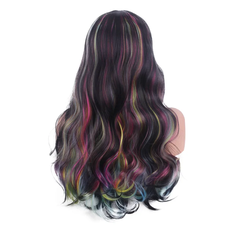 

European and American Multicolor Colorful Curly Hair Wig Rainbow Wig Female Air Curly Hand Curly Hair Daily Natural Wigs, Pic showed