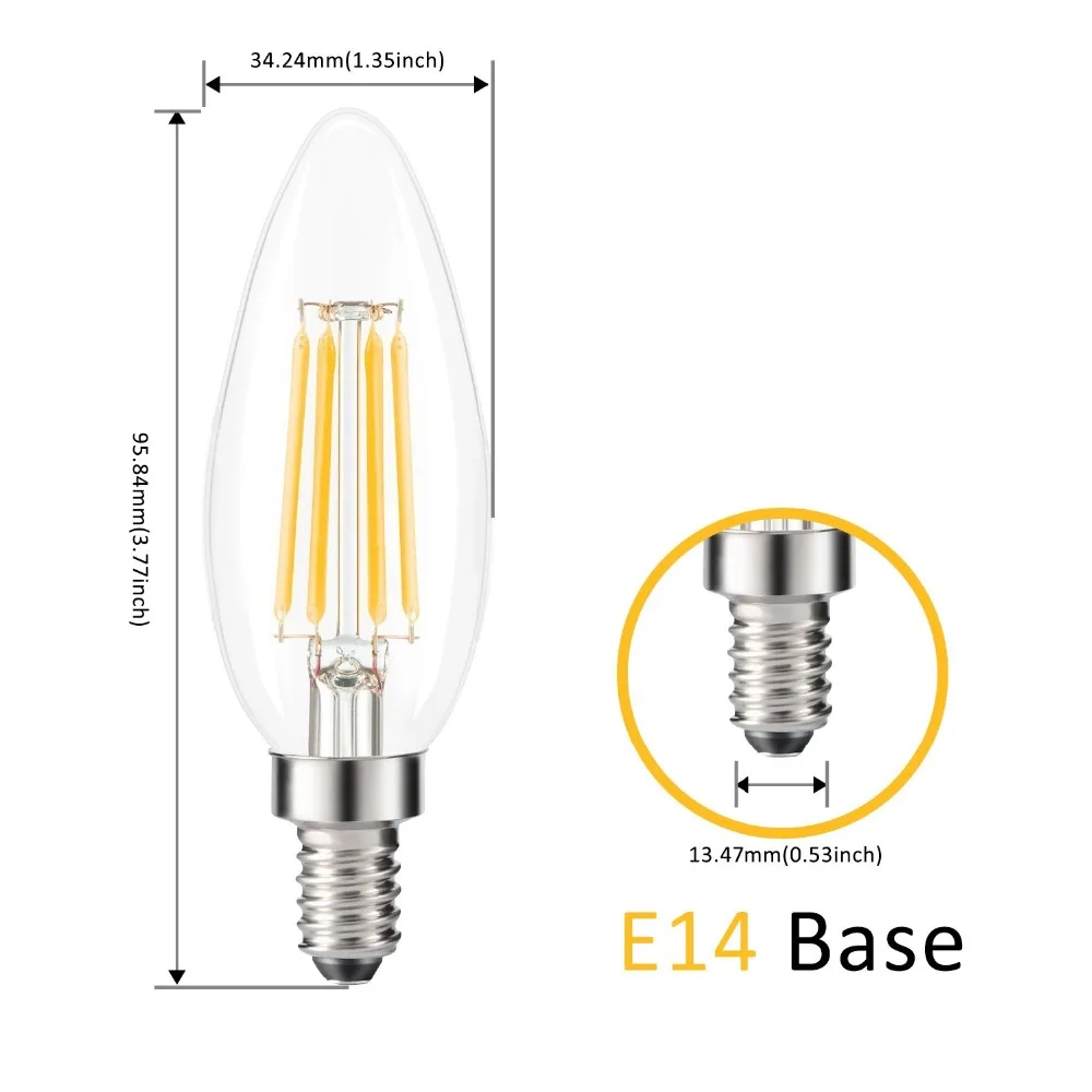 C35 Clear Glass 4w E14 Base LED Hanging Filament Bulb Lighting Decoration For Home Hotel LED Lamp Lights
