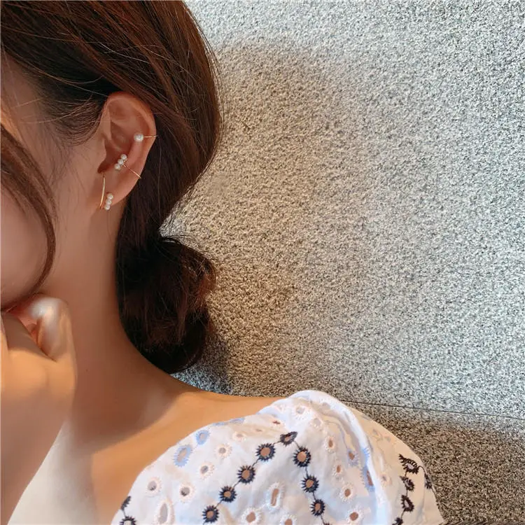 

OUYE 3 pieces set popular pearl cuff earrings set s925 wholesale fashion women jewelry earrings for women ear cuff earrings, Golden/silver