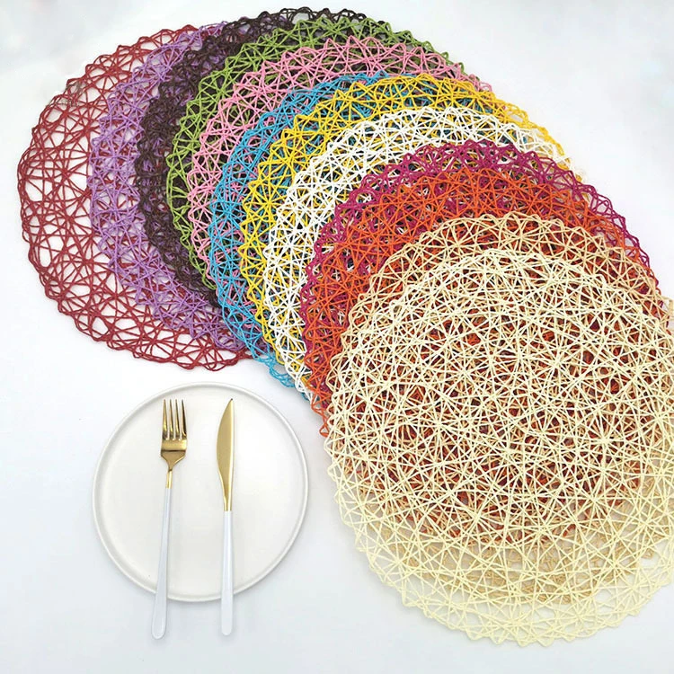 

Hot-selling paper placemats decoration DIY paper rope pad hand-woven heat insulation pad round placemats, Natural