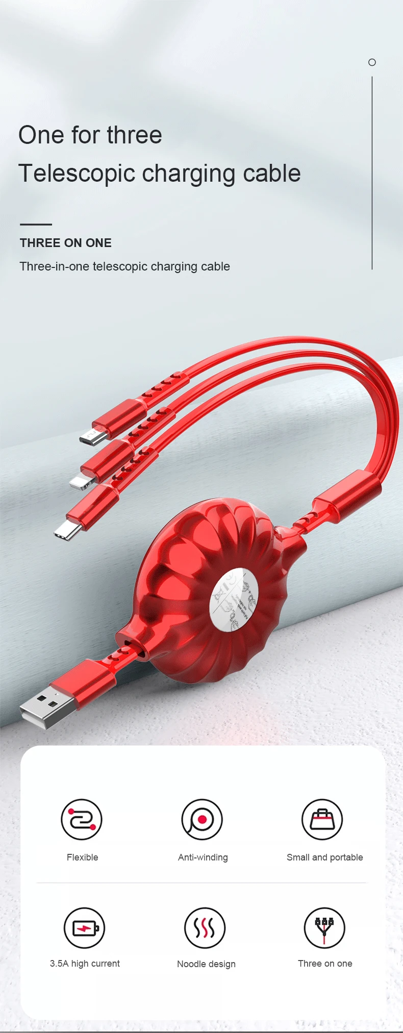 ADYSS Portable Retractable 3 in 1 Usb Extension Cable Package for Android Micro Usb Smart Watch Charger Cable - ANKUX.COM