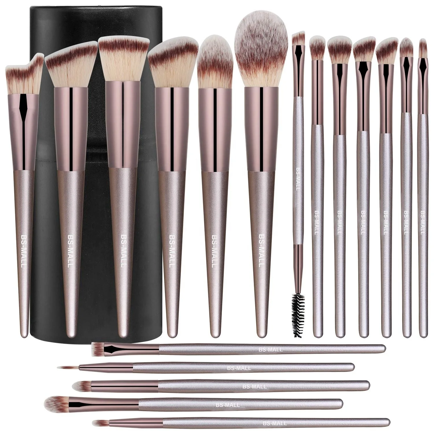 

BS-MALL 18pcs Champagne Gold Makeup Brush Amazon Best Custom Makeup Cosmetic Brushes Set With Brush Holder, Picture or customized color