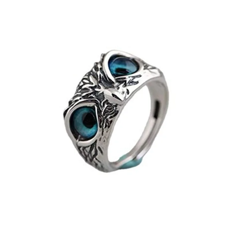 

Owl Mens Wedding Ring Retro Alloy Jewelry For Women Accessories Blue Eyes Adjustable Rings, Picture shows