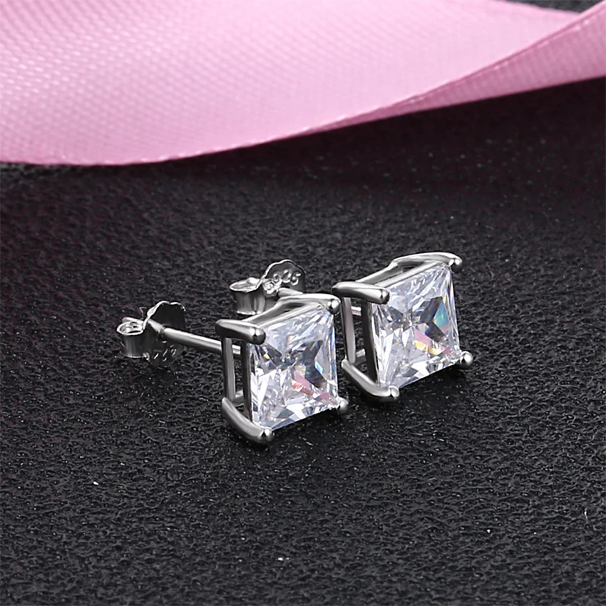 

Luxury Square Sterling White Gold 925 Silver Zircon Earrings For Women, Transparent