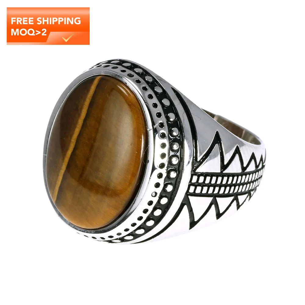 

925 Silver Jewelry Genuine Solid Men's Ring Silver s925 Retro Vintage Turkey Rings With Natural Tiger Eye Stones Turkish Jewelry