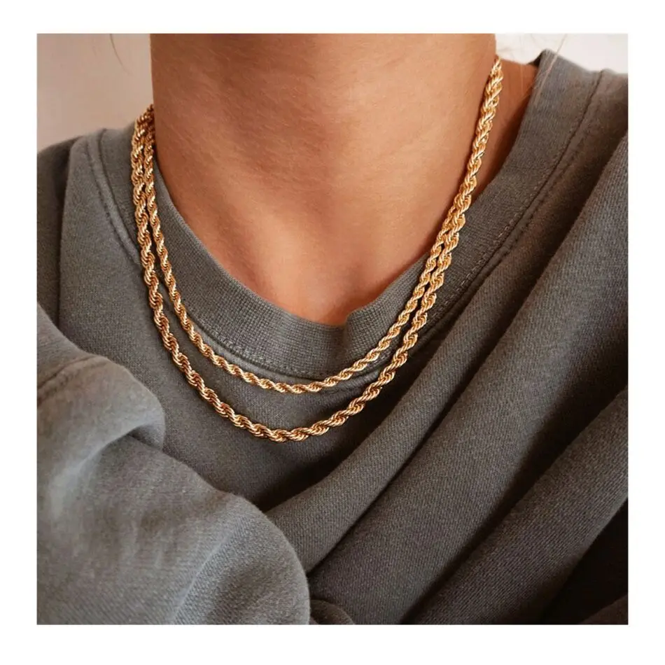 

Hip Hop Jewelry Wholesale 316L Stainless Steel Initial Necklace Men Women Gold Plated Thin Rope/Cuban/Figaro Chain Necklace, Silver/gold/rose gold