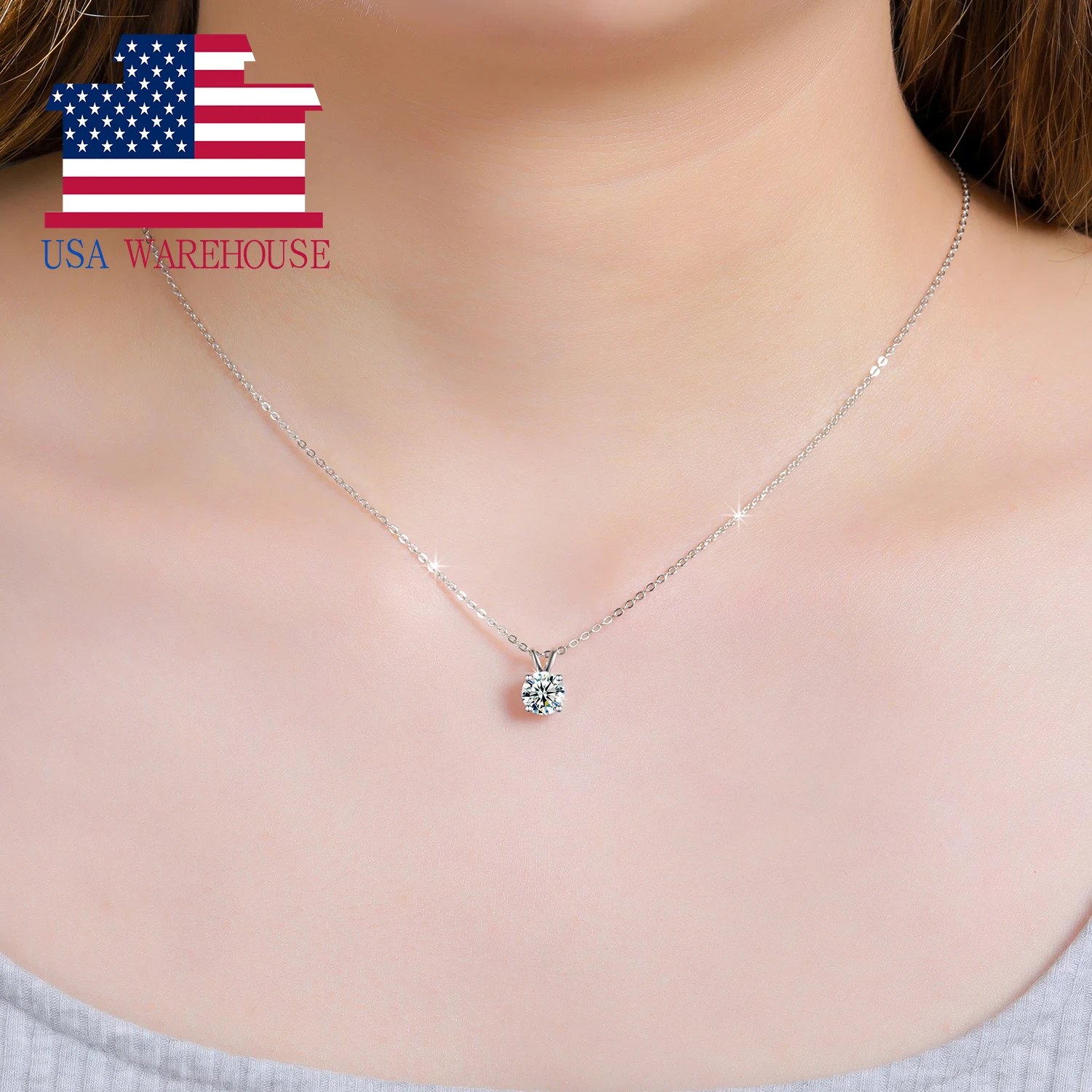 

Local US Stock Women Jewelry Classic White Gold Plated 925 Sterling Silver VVS Moissanite Diamond Pendant Necklace