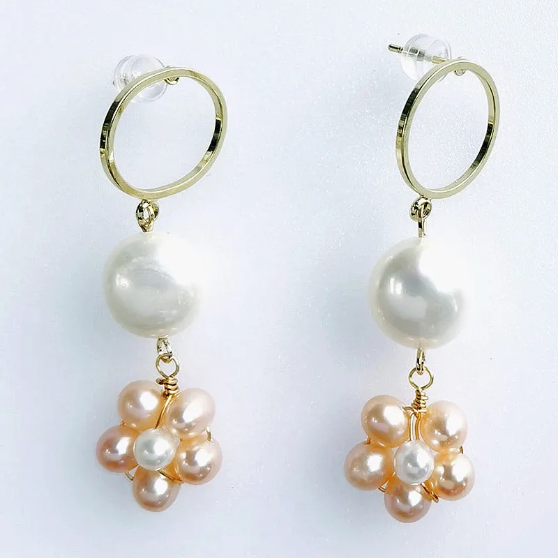 

E54 fashion accessories jewelry manufacturer handmade muti color pearl 18k gold natural pearl pendant studs earrings