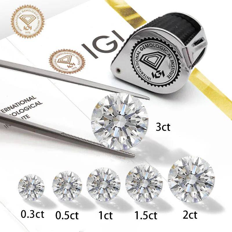 Starsgem 0.3ct 0.5ct 1ct 1.5ct 2ct Loose Grown Diamant IGI Certificate Round Created Diamante HPHT CVD Made Lab Diamond