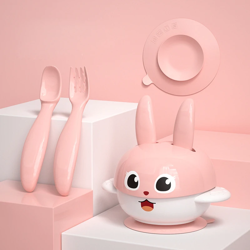 

Baby Feeding Sets Silicone Baby Bowl Set With Spoon, Pink / grey