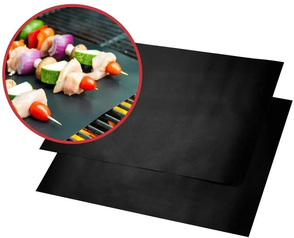 

best price non stick heat resistant PTFE BBQ grill mat sheet liner, Black,brown