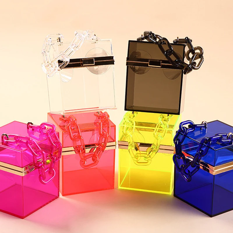 

Dropshiping bags women handbags ladies fashion square bags clear acrylic handbag, Red, rose,black,blue,yellow,transparent