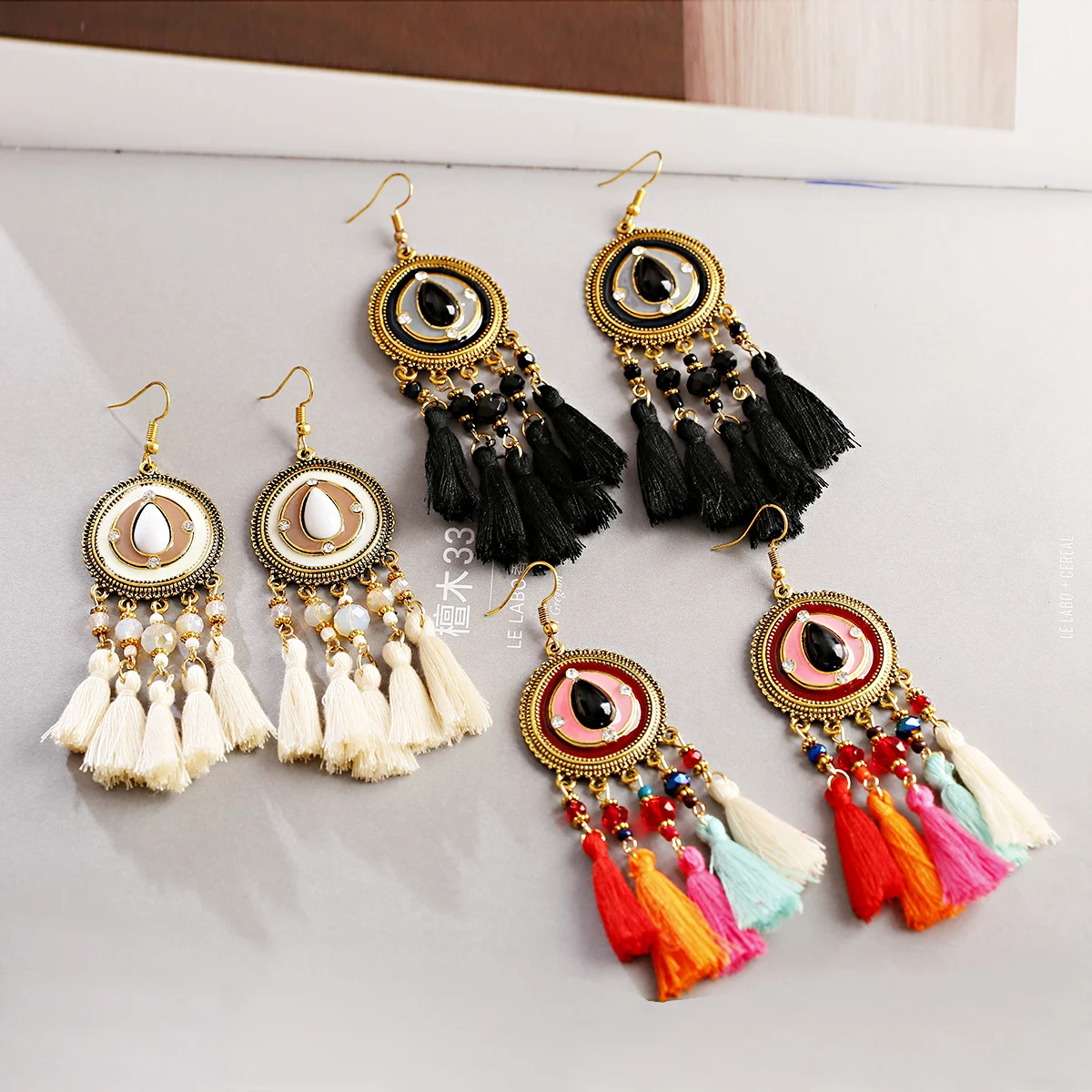 

Fashion Bohemia Boho Women's Colorful Tassel Earrings Ethnic Geometric Beads Dangle Earrings Indian Afghan Egypt Gypsy Jewelry, Multi-color