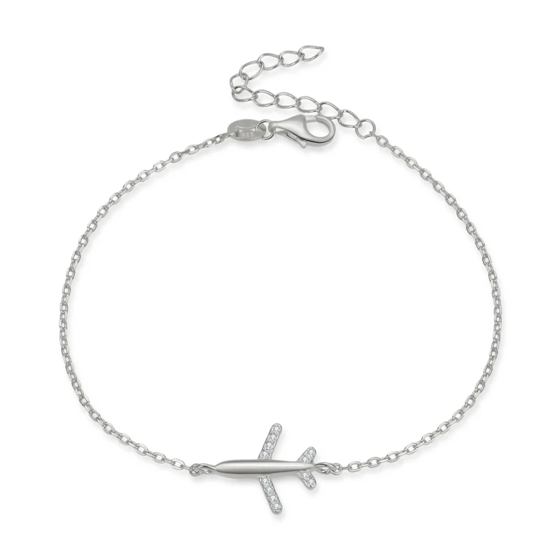 

S925 Sterling Silver Airplane Delicate Fashion Adjustable Bangle Chain Bracelets Wrist Jewelry for Women