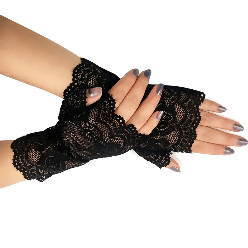 

Women lace fingerless UV sunproof bridal half finger mittens, As photos