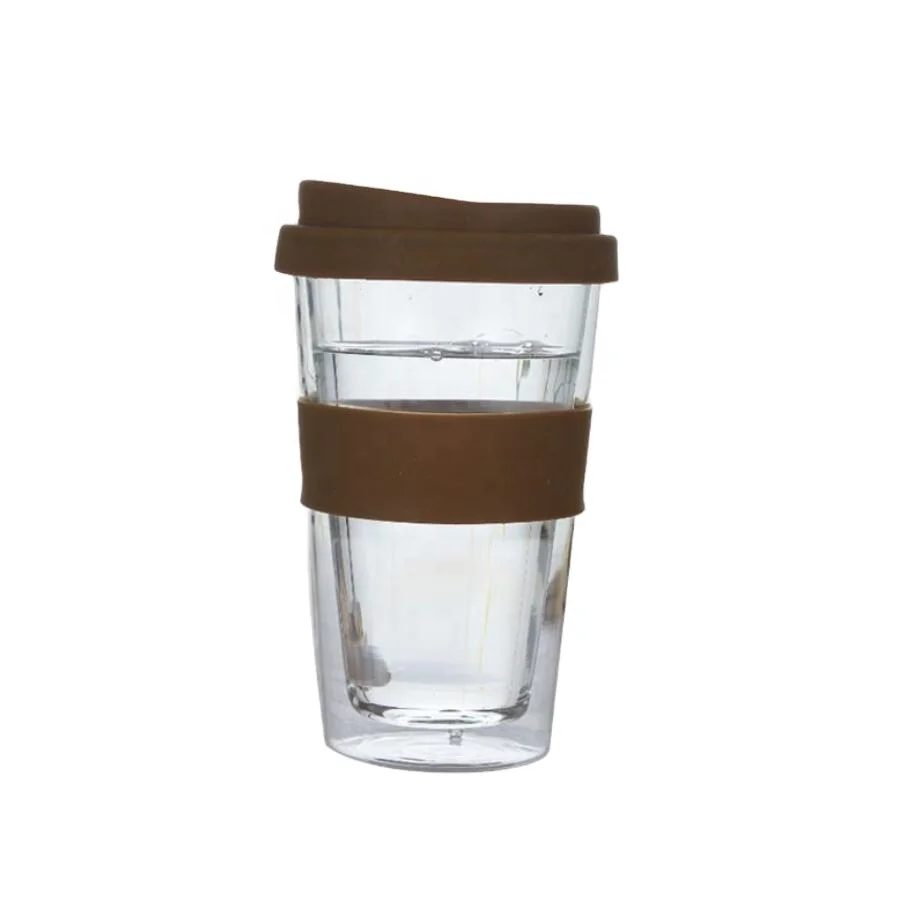 

Transparent Sleeve Travel Reusable Keep Glass Coffee Cup with Silicone Lid, Clear