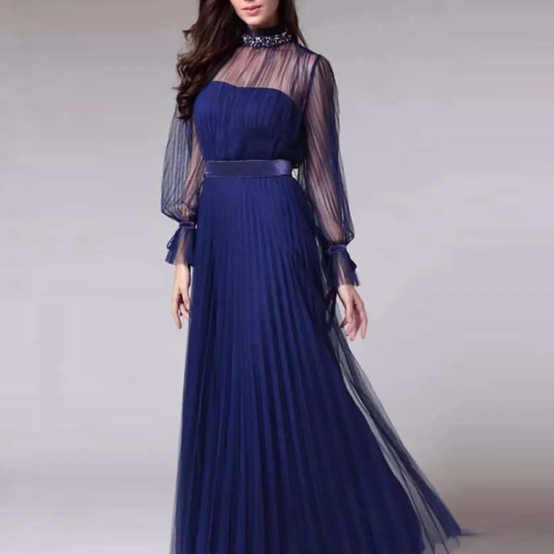 

Blue temperament evening dress skirt female banquet annual meeting atmosphere long style can usually wear modern atmosphere fema