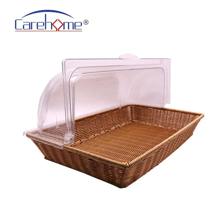 

Carehome hand weaving washable poly rattan bread basket with pc cover