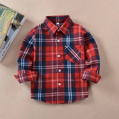 Children's Long Sleeve Plaid Fleece Shirt Boy Warm Flannel Shirts