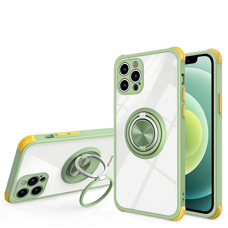 

Magnetic Car Double Ring Bracket Shockproof Clear Cell Phone Shell for realme 7 pro Mobile Back Cover, Green / army green / yellow / purple / orange / black