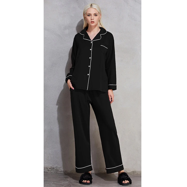 

Big Girl Long Sleeve Sleepwear Women Button Down Nightwear Plus Size Soft Lounge Pajama Sets, 4 colors