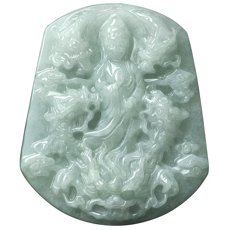 

Natural Burmese Jadeite Thick Packed Kowloon Guanyin Guardian Pendant Ice Jade Pendant Myanmar Jade Wholesale