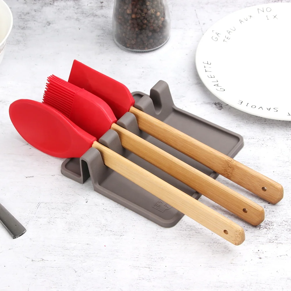 

Heat-Resistant BPA-Free Multiple Silicone Utensils Spoon Spatula Ladle Holder Utensil Rest with Drip Pad, Customized color