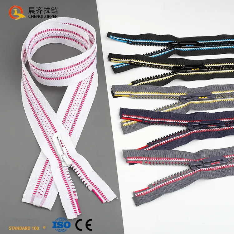 

CHENQI wholesale zipper #5 ordinary teeth Tricolor fashion tape open end plastic rubber zippers