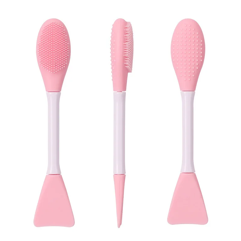 

Double-headed Face Mask Brush Applicator Soft Silicone Nose Cleansing Massage Brush Facial Mud Mask Brushes, Pink facial mask brush